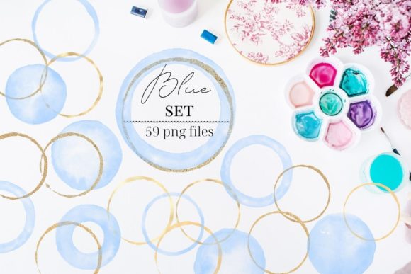 Elevate Your Branding with Gold Circles and Blue Watercolor Elements